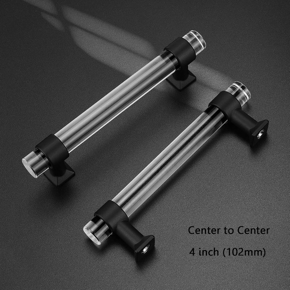5 Piece Cabinet Pulls Black Matte 4 Inch Acrylic Kitchen Cabinet Drawer Handles - Picture 2 of 13